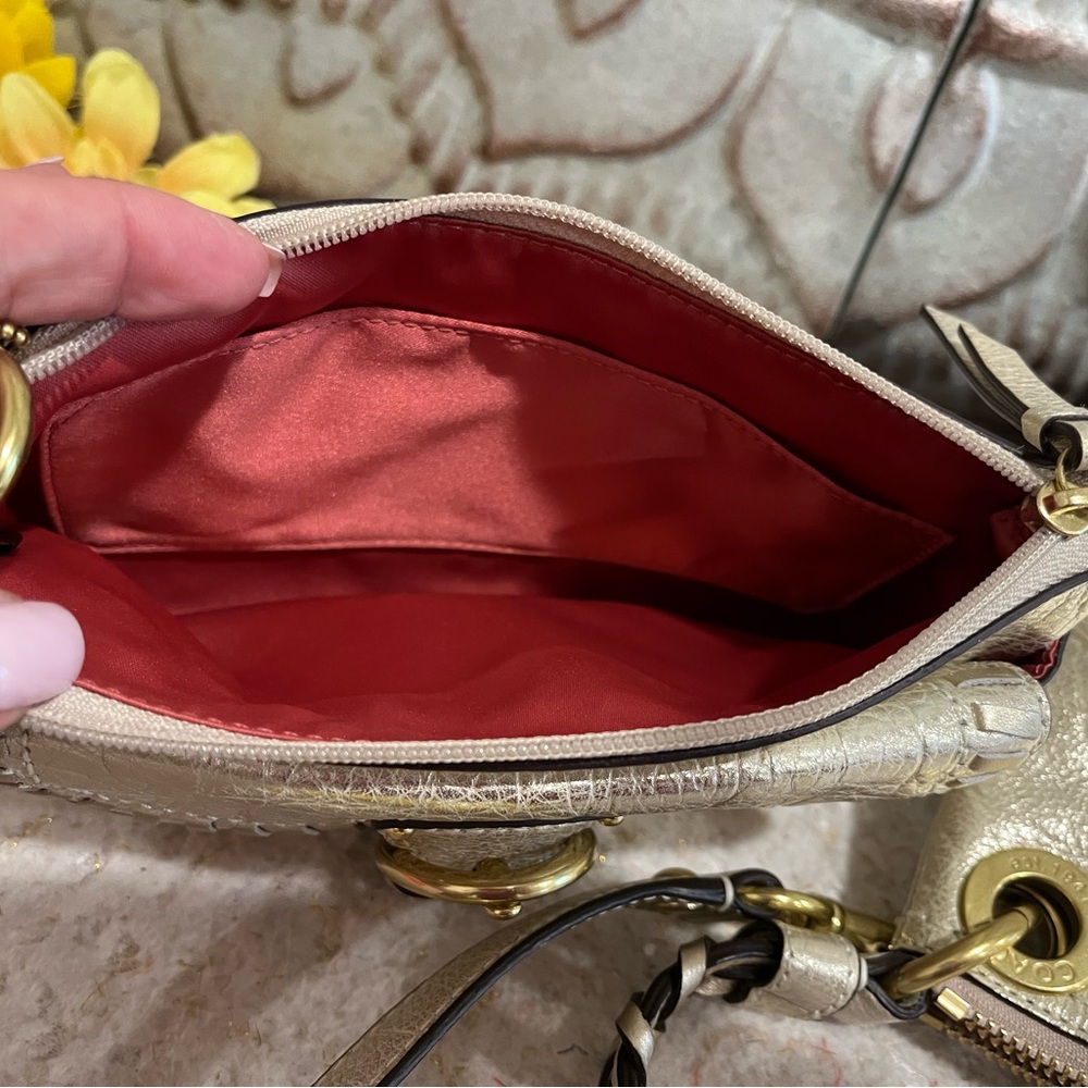 COACH Poppy Metallic Leather Whipstitch Hippie 19014 NWT + Wristlet RARE! - Picture 10 of 13